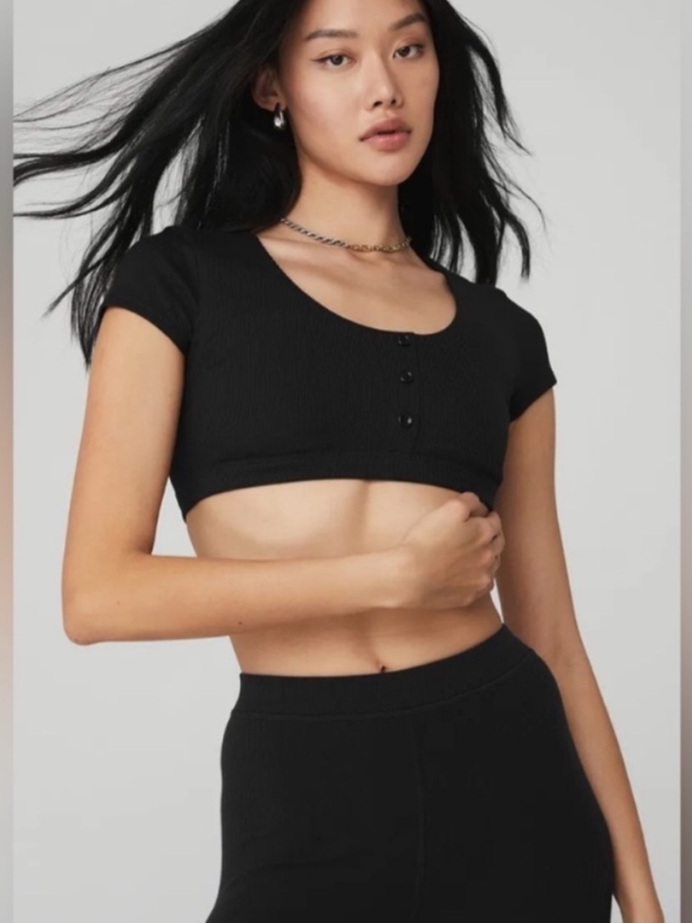 ALO Yoga Blissful Henley Bra Top Black Large